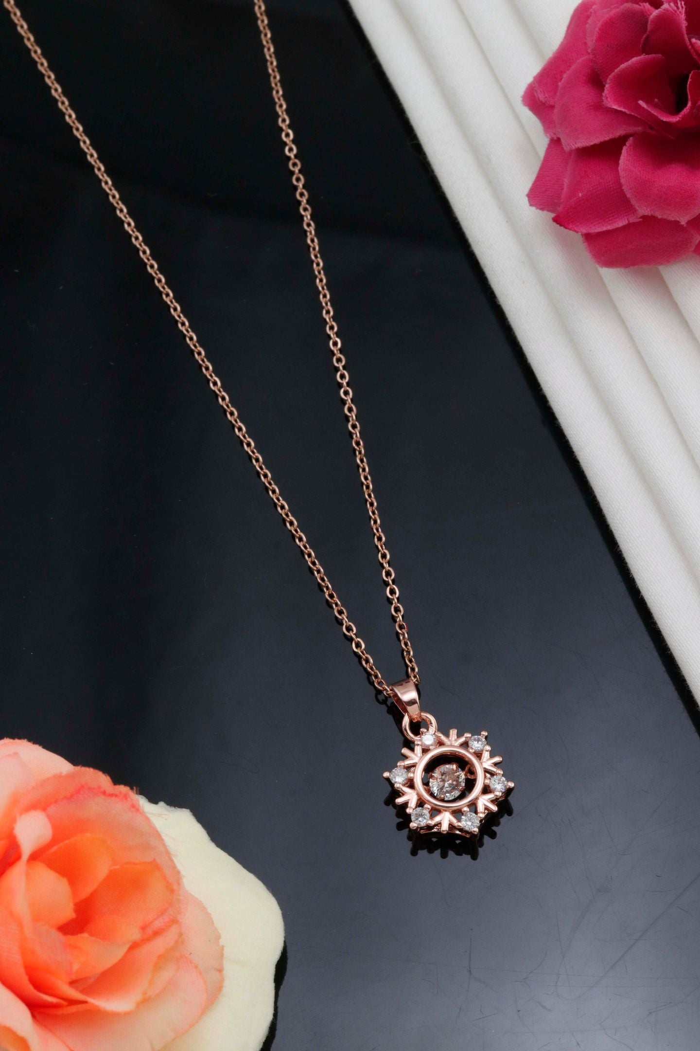 Rose Gold Crystal Sun Pendant Necklace