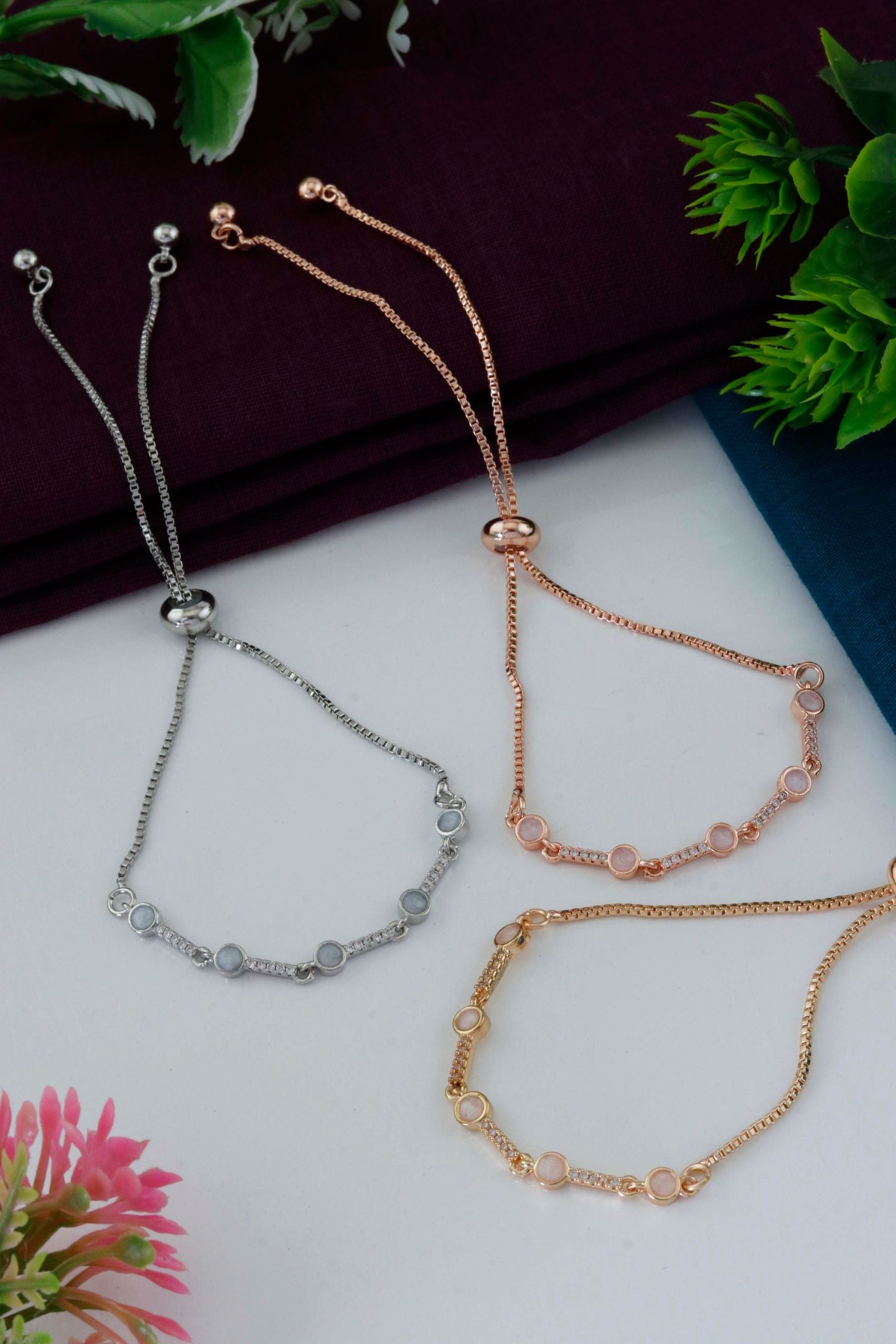 Round Stone Slider Chain Bracelet