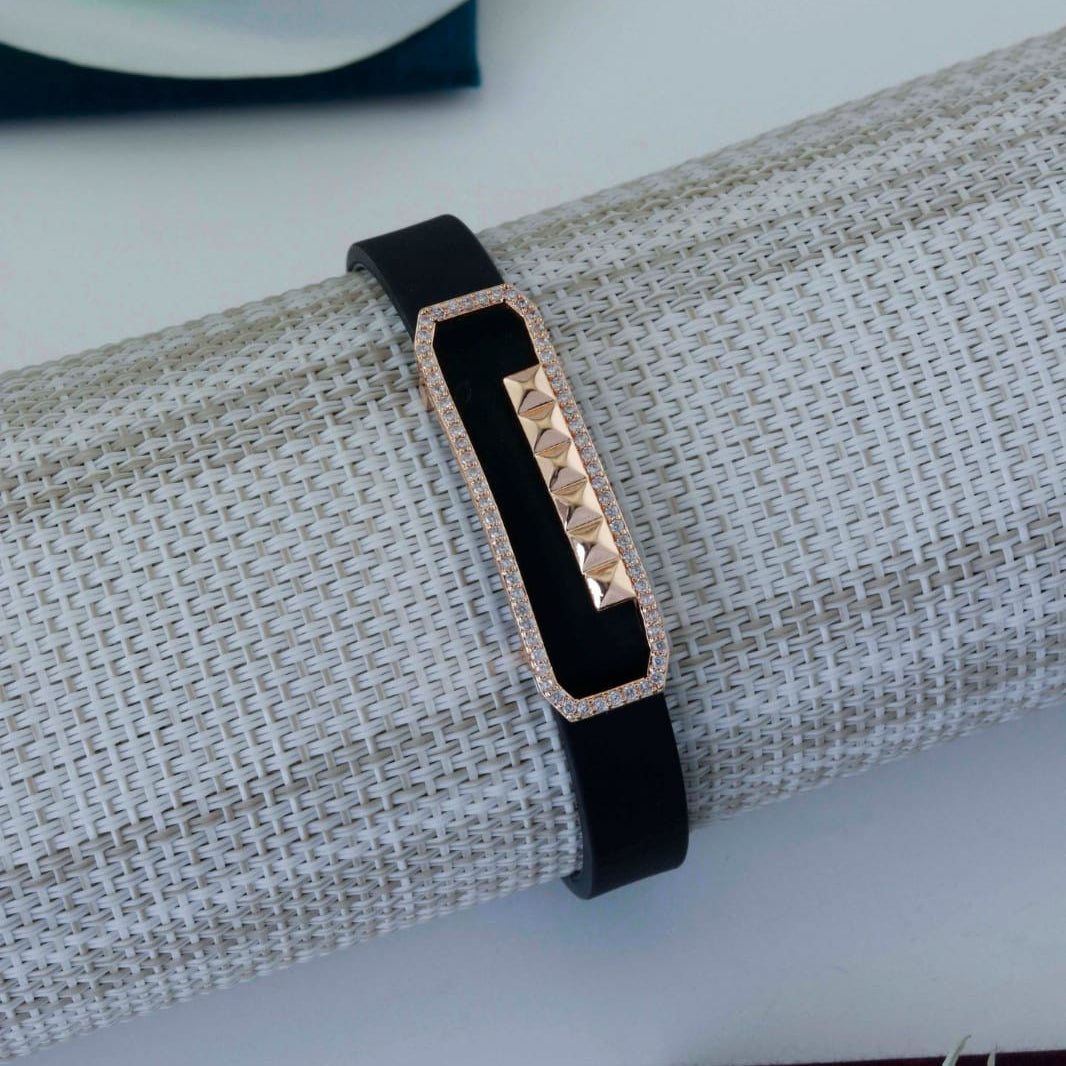 Black Leather Stud Bar Bracelet