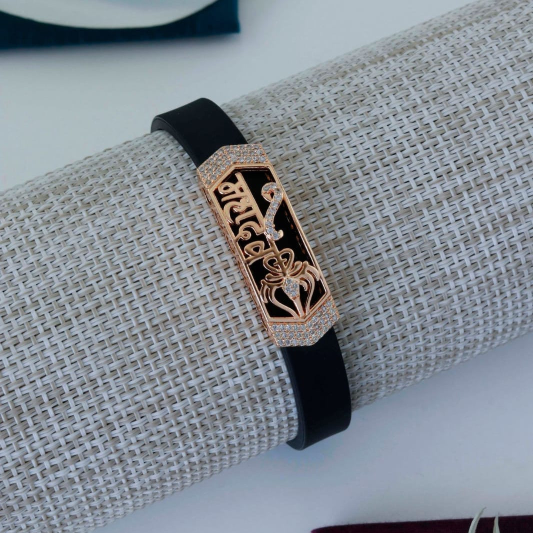 Mahadev Black Leather Bracelet