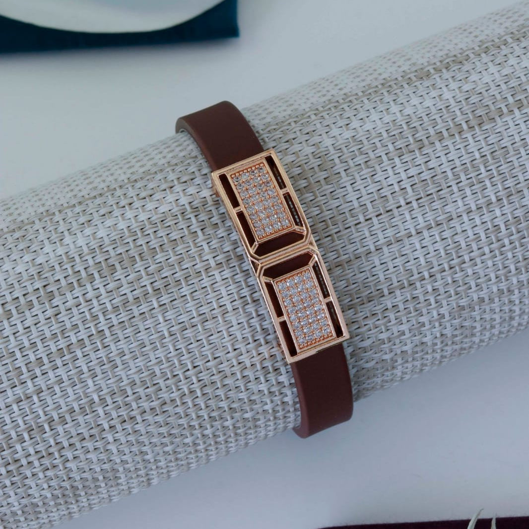 Dual Stone Brown Leather Bracelet