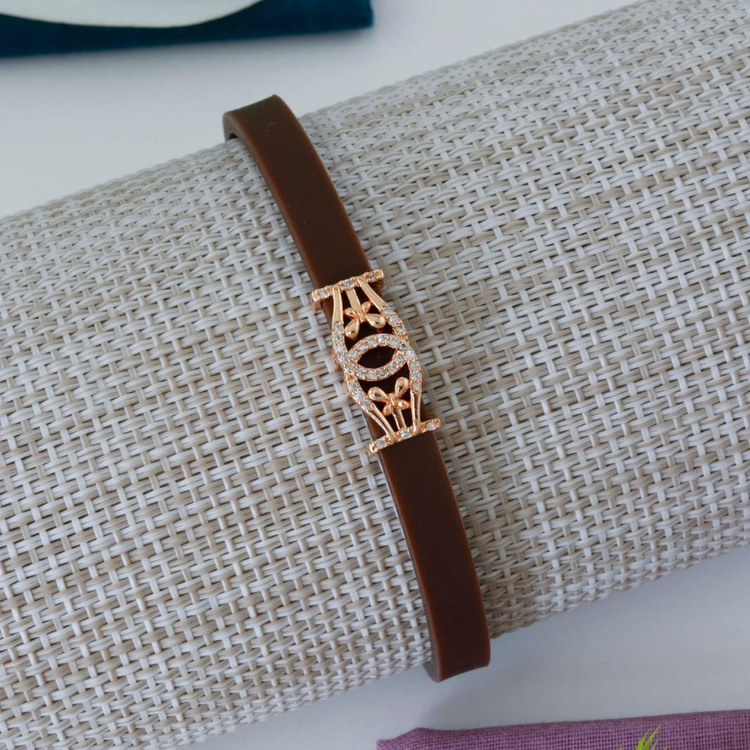 Girls Brown Strap Rose-Gold Crystal Bracelet