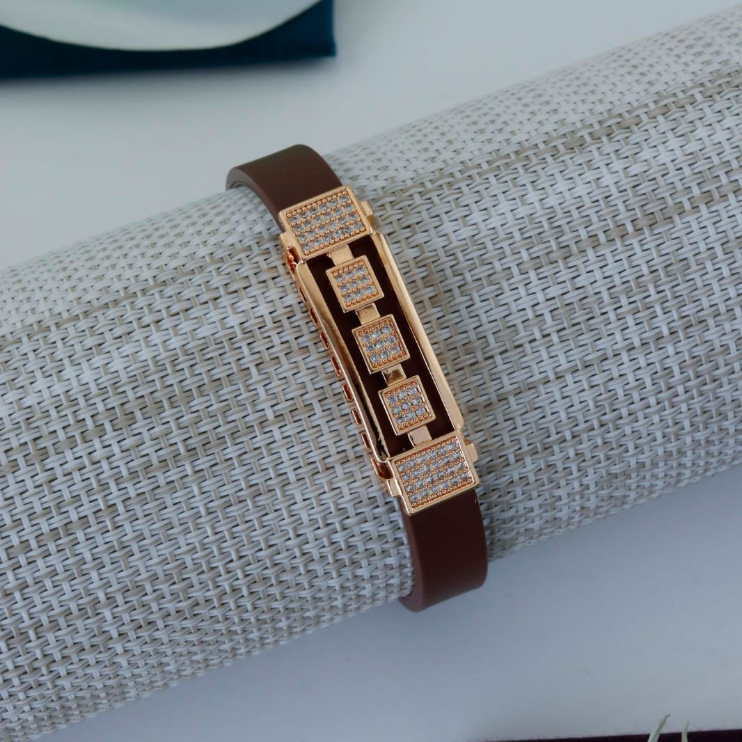 Square Stone Brown Leather Bracelet