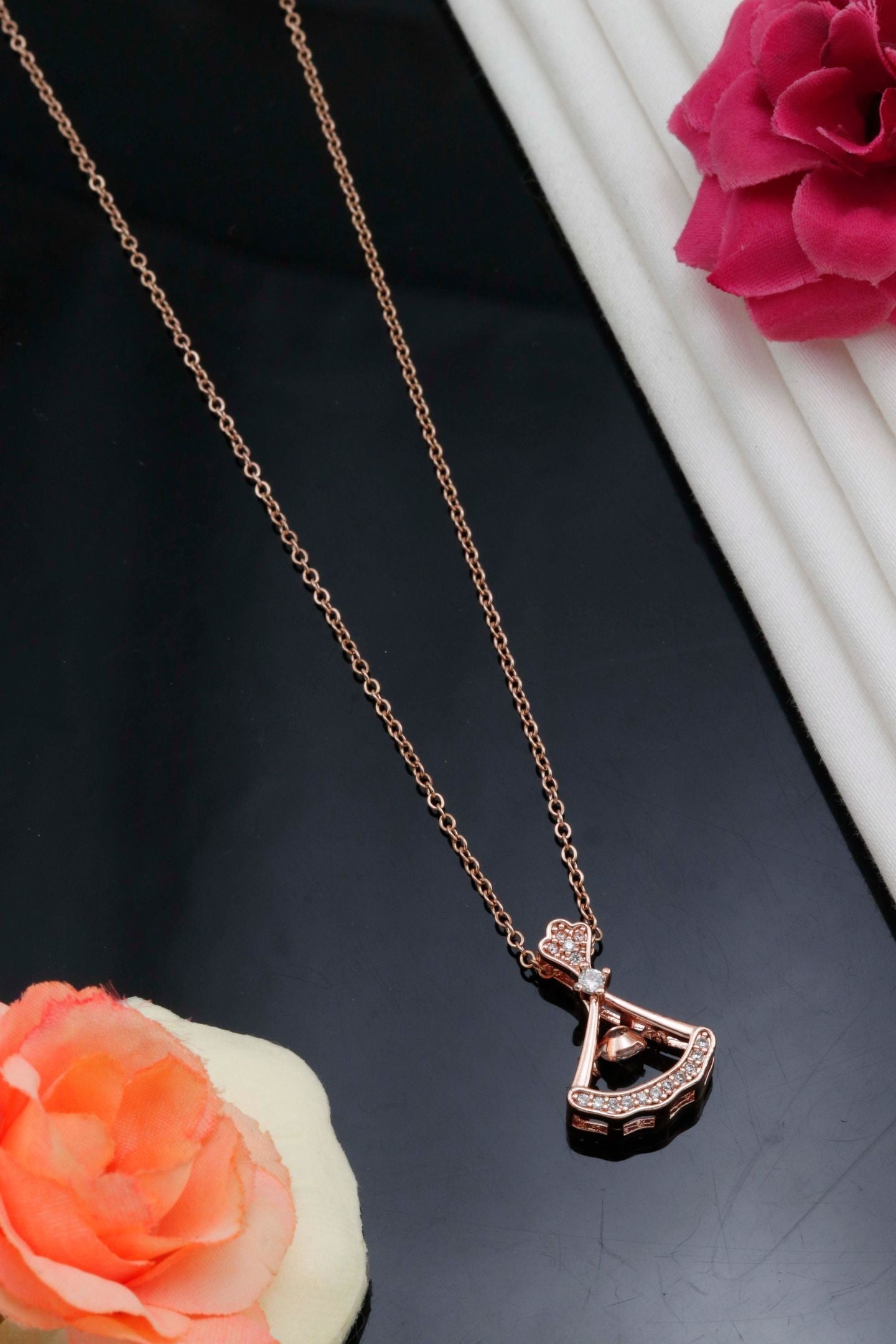 Rose Gold Crystal Curve Heart Pendant Necklace