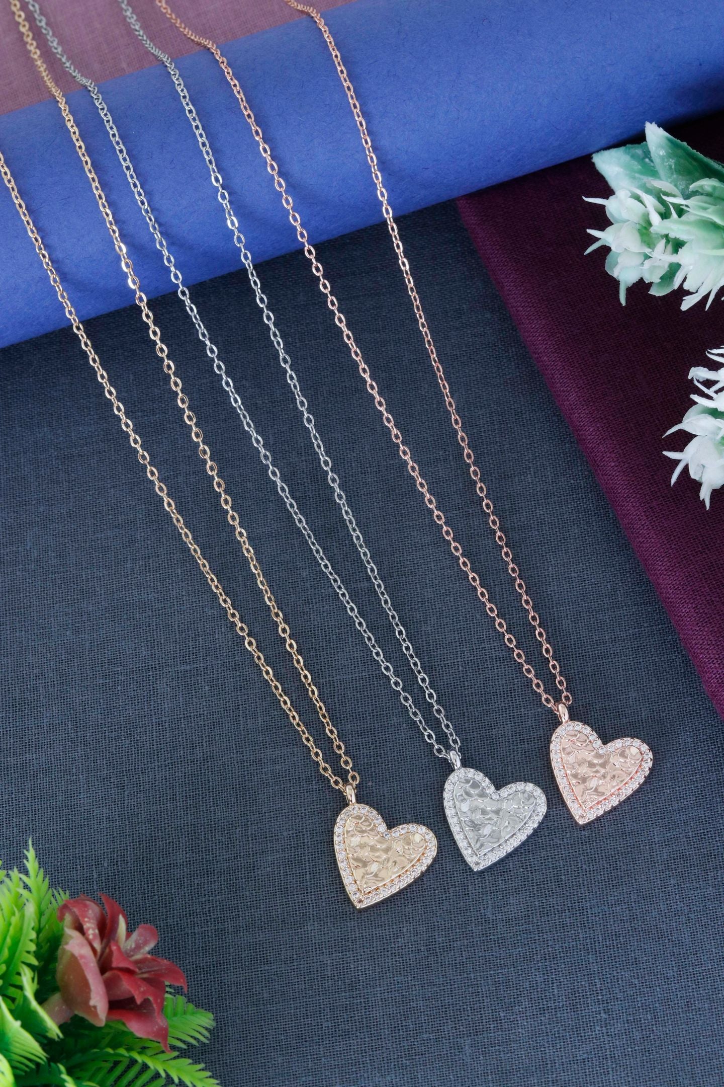 Textured Heart Sparkle Pendant Necklace