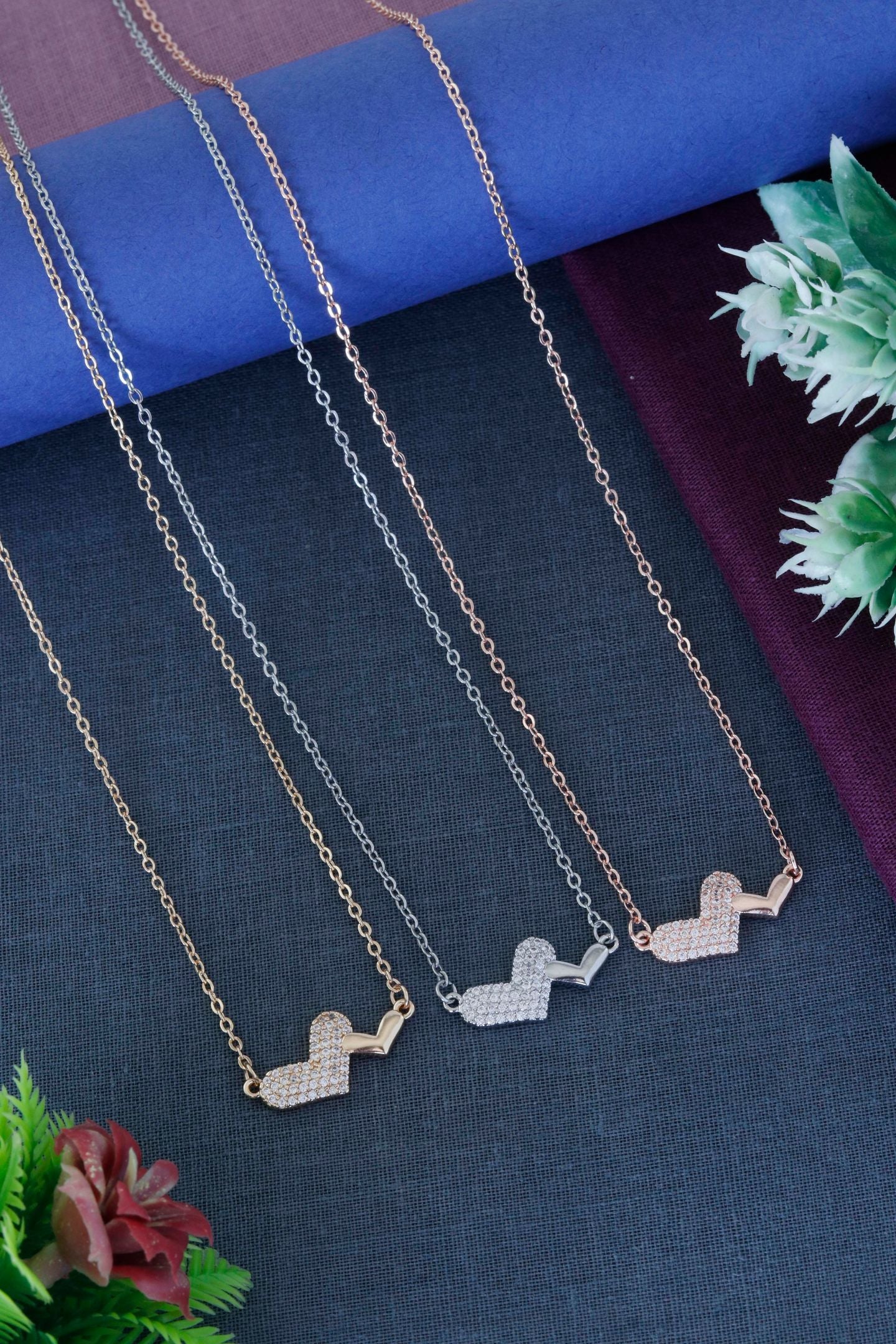 Sparkling Tilted Heart Pendant Necklace