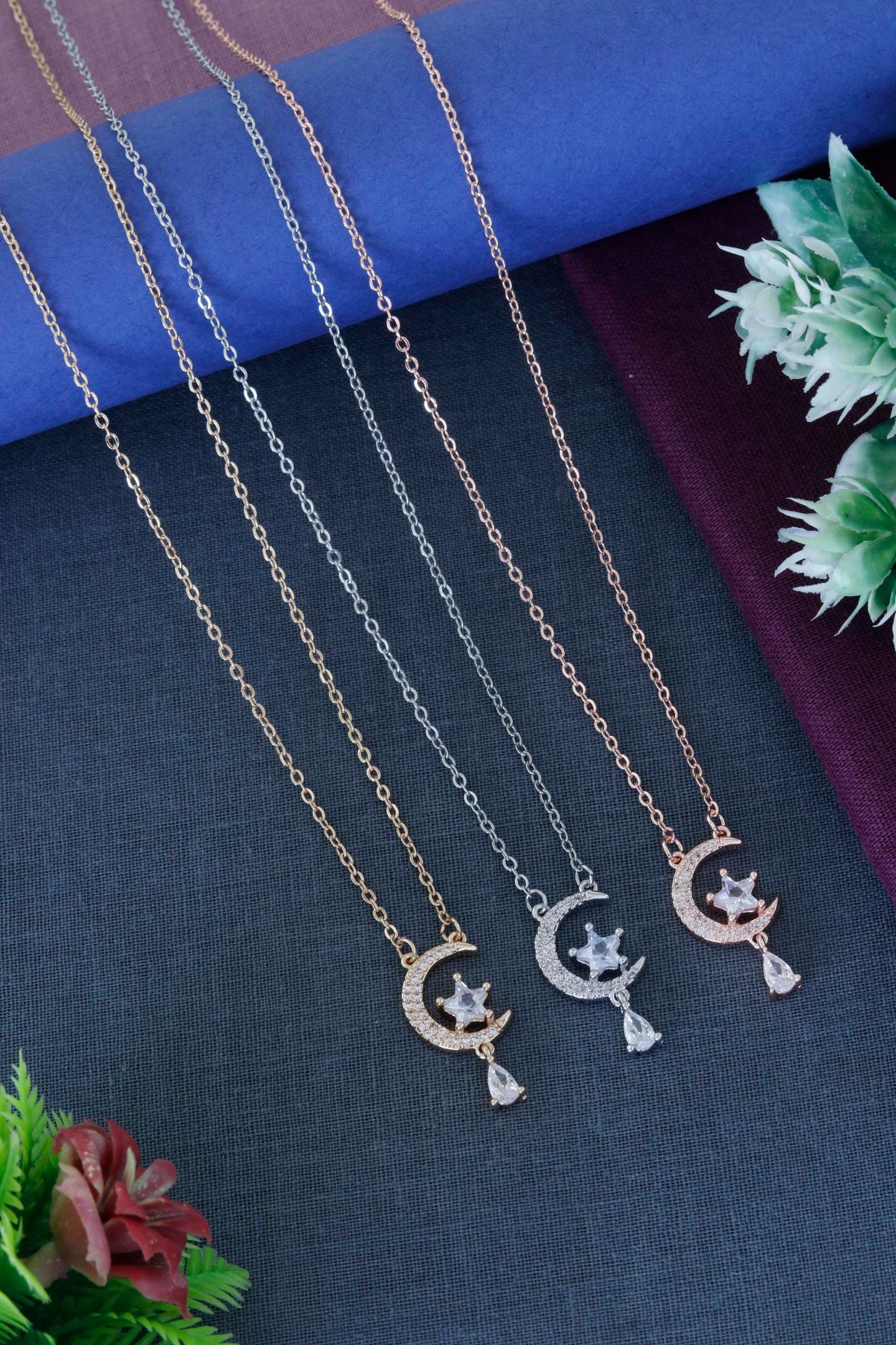 Moon & Star Drop Charm Necklace