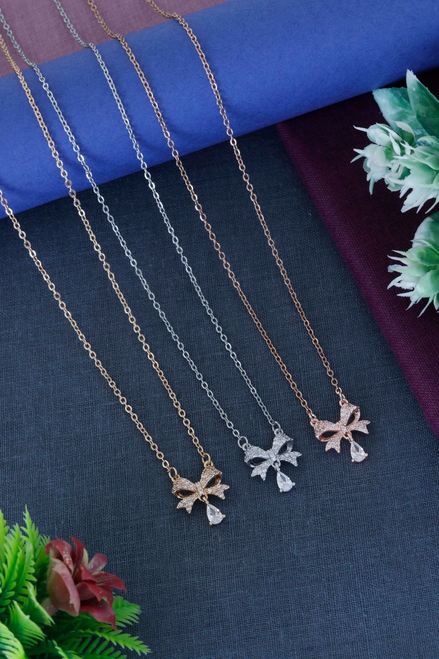 Crystal Bow Drop Necklace