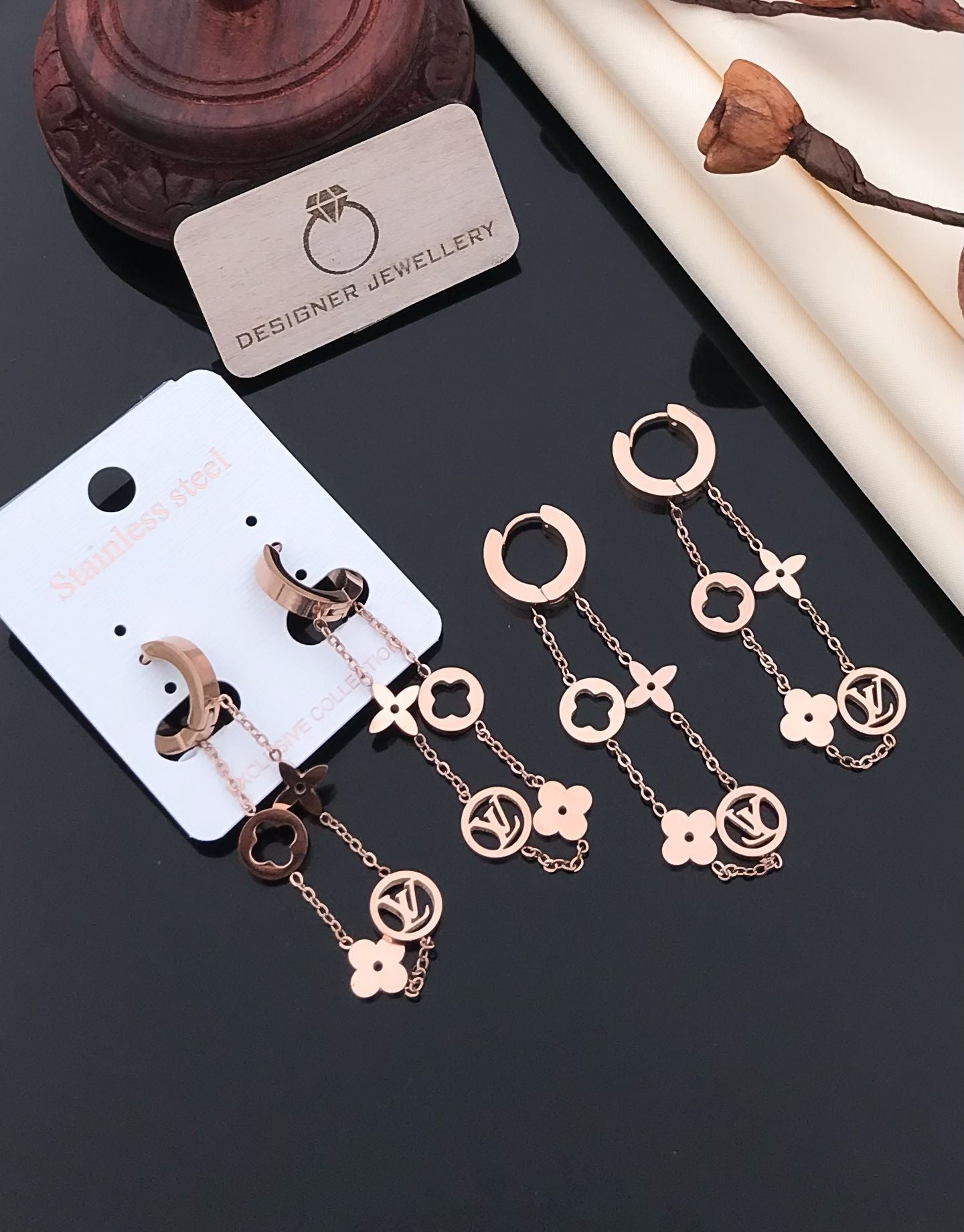 Rose Gold Floral Chain Earrings