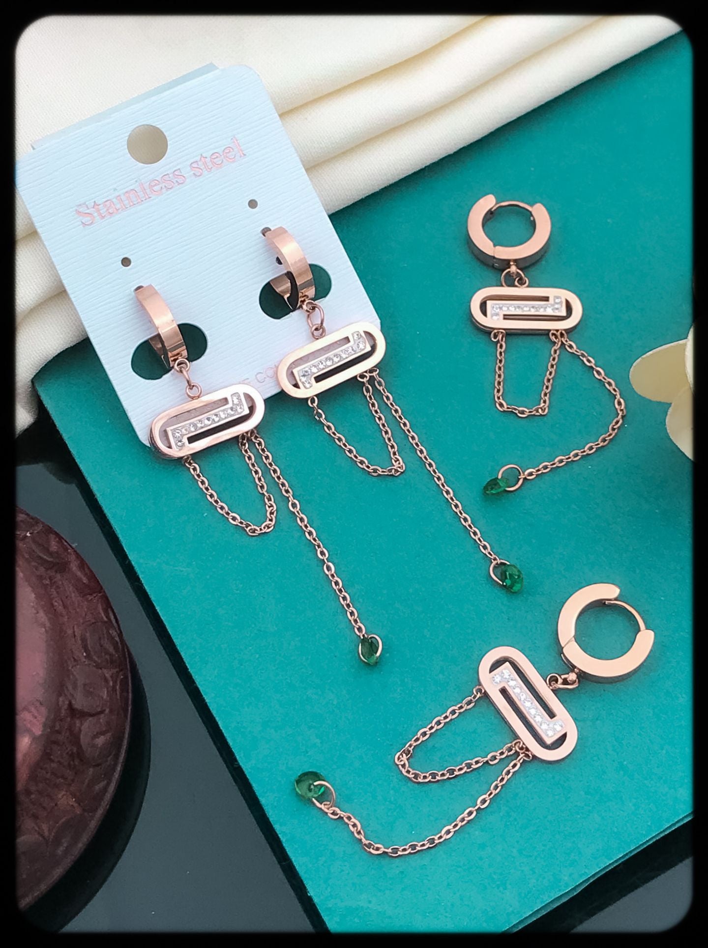 Rose Gold CZ Chain Earrings