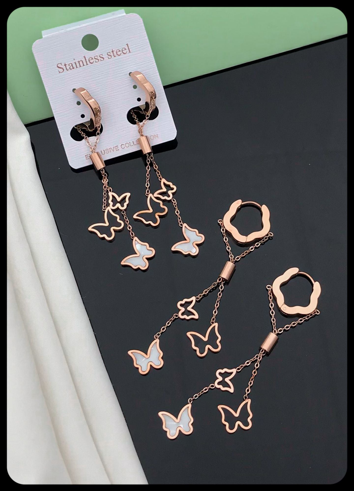 Rose Gold Butterfly Chain Earrings
