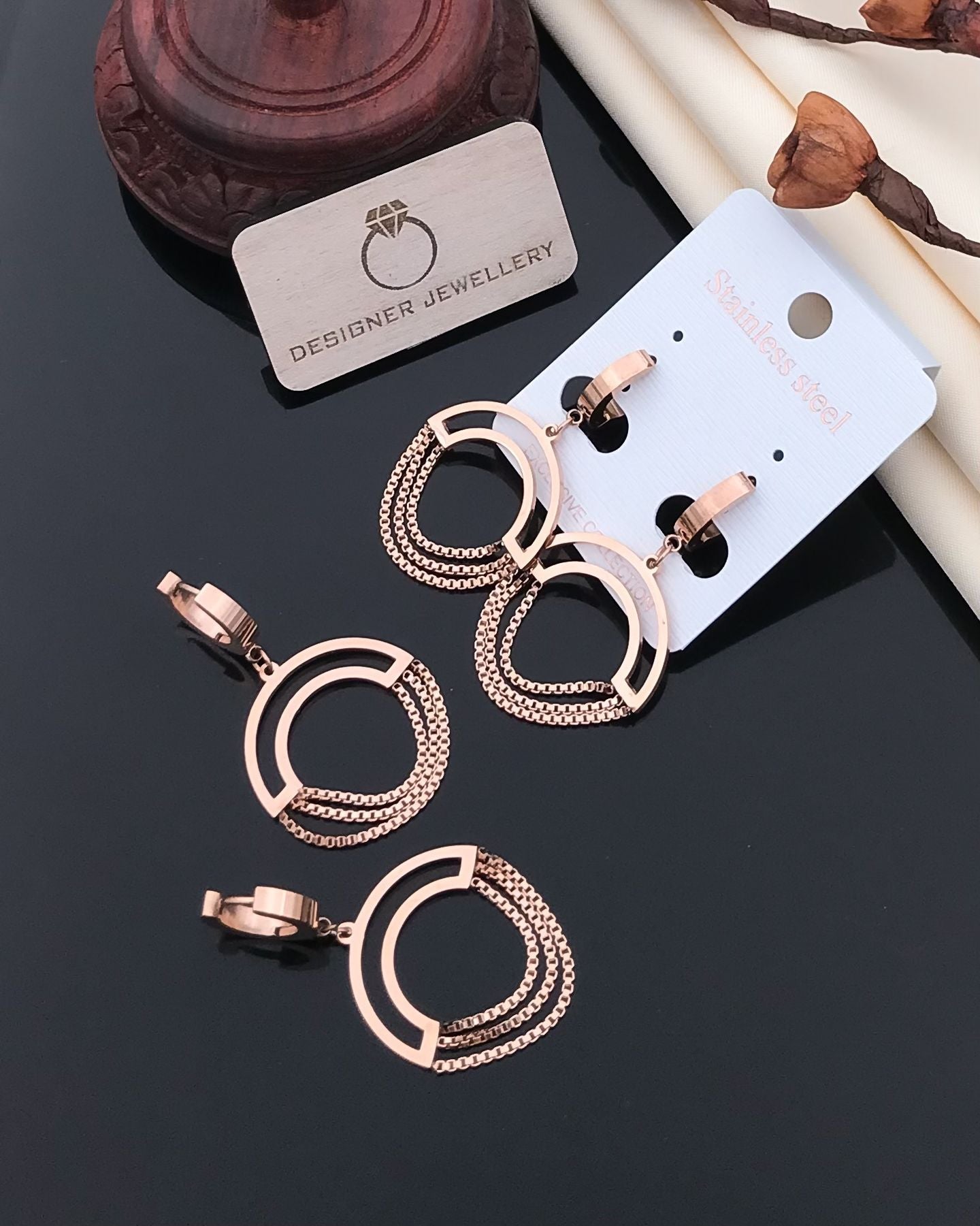 Rose Gold Layered Circle Chain Earrings