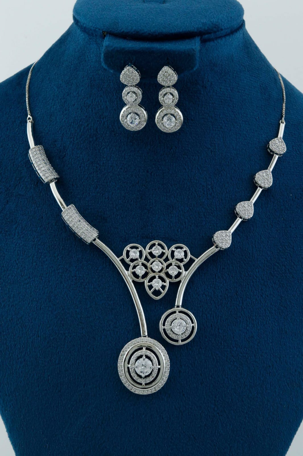 Silver-Plated CZ Geometric Necklace Set