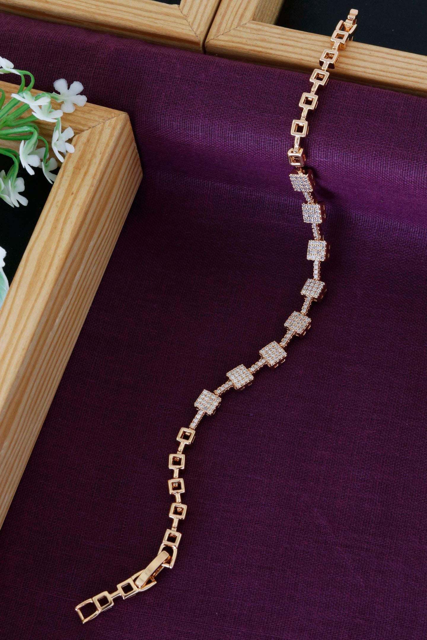 Rose Gold Square Crystal Link Bracelet