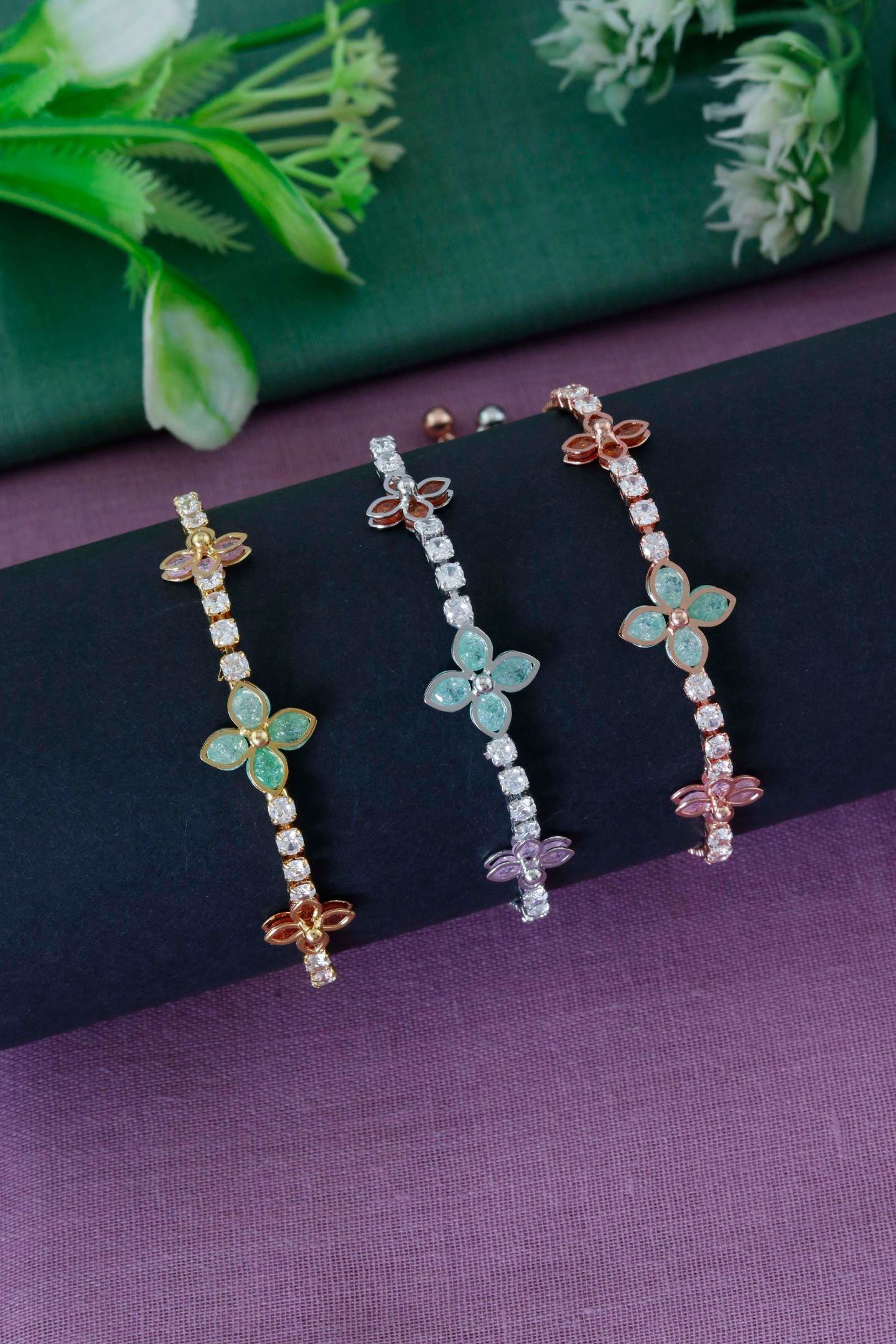 Floral Stone Link Bracelet