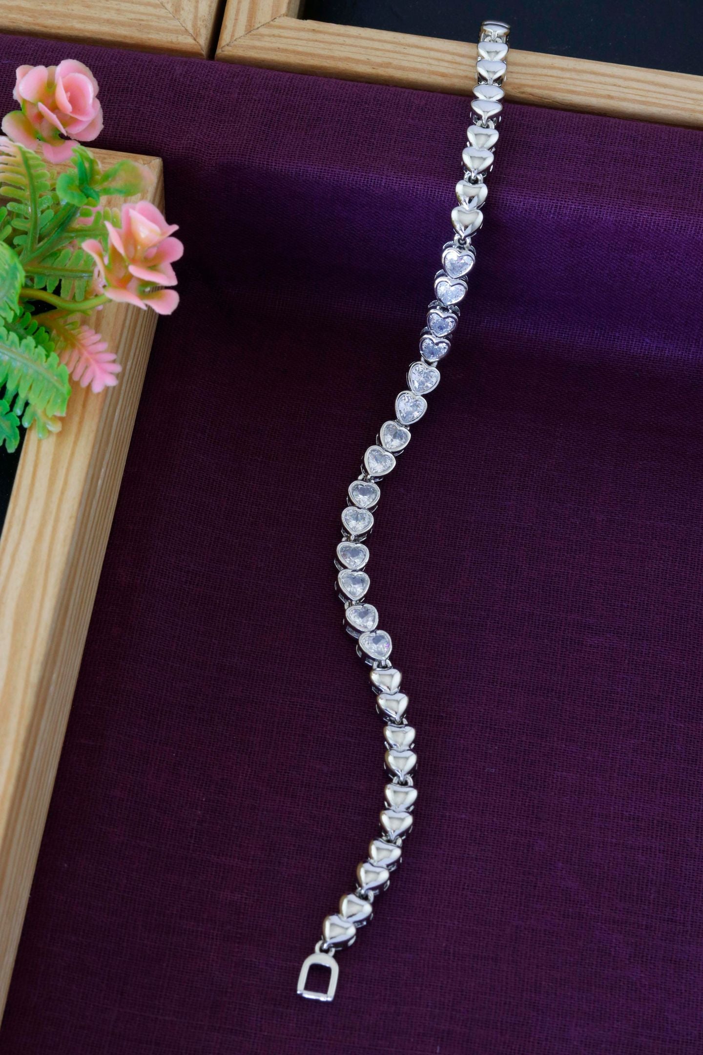 Silver Heart Crystal Link Bracelet