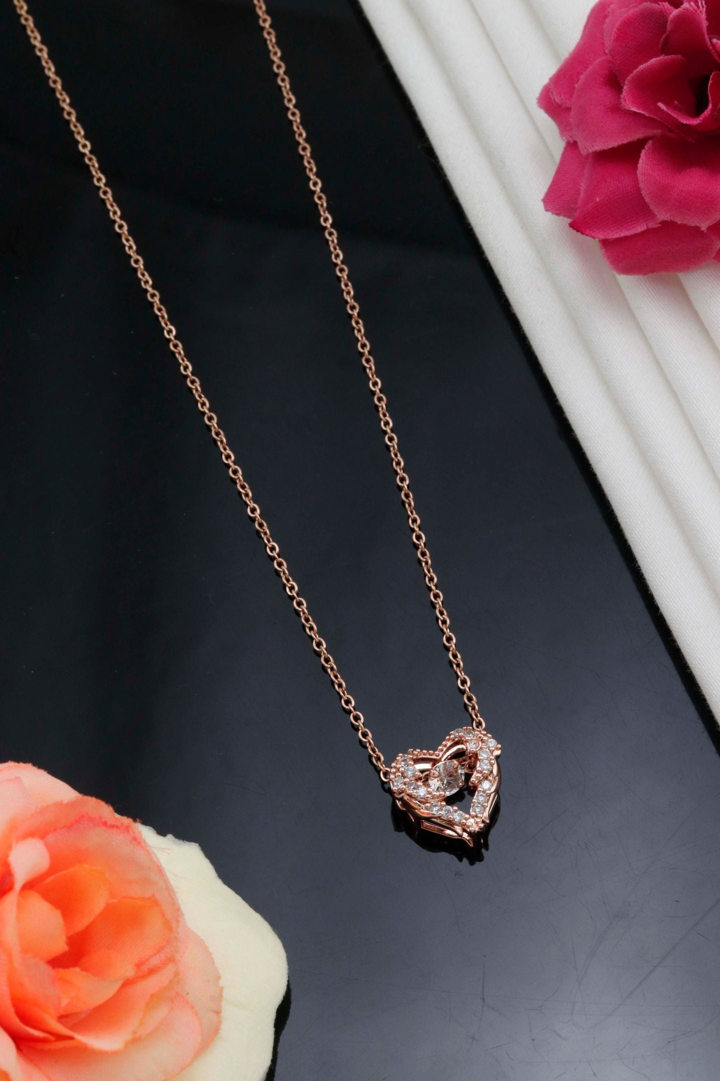 Rose Gold Heart CZ Pendant Necklace