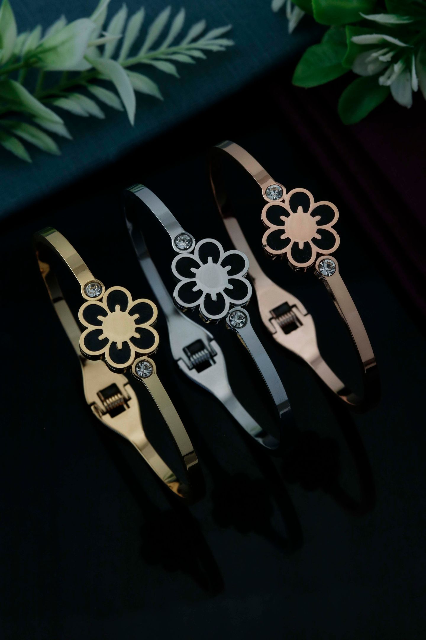 Elegant Floral Sparkle Cuff Bracelet