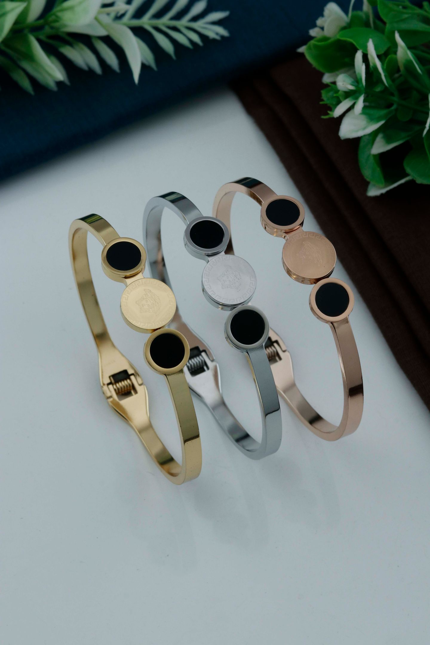 Luxury Black Enamel Coin Cuff Bracelet