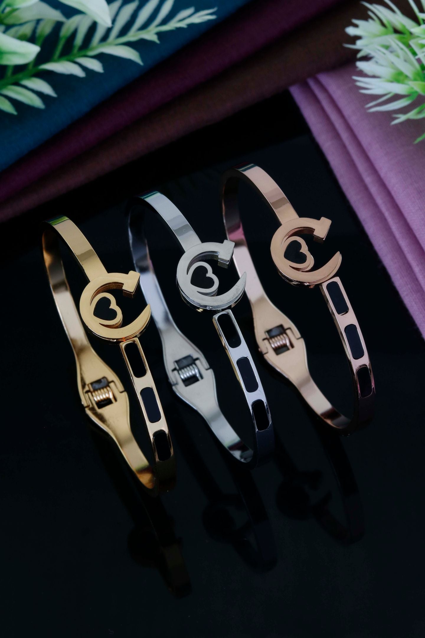 Crescent Heart Open Cuff Bracelet