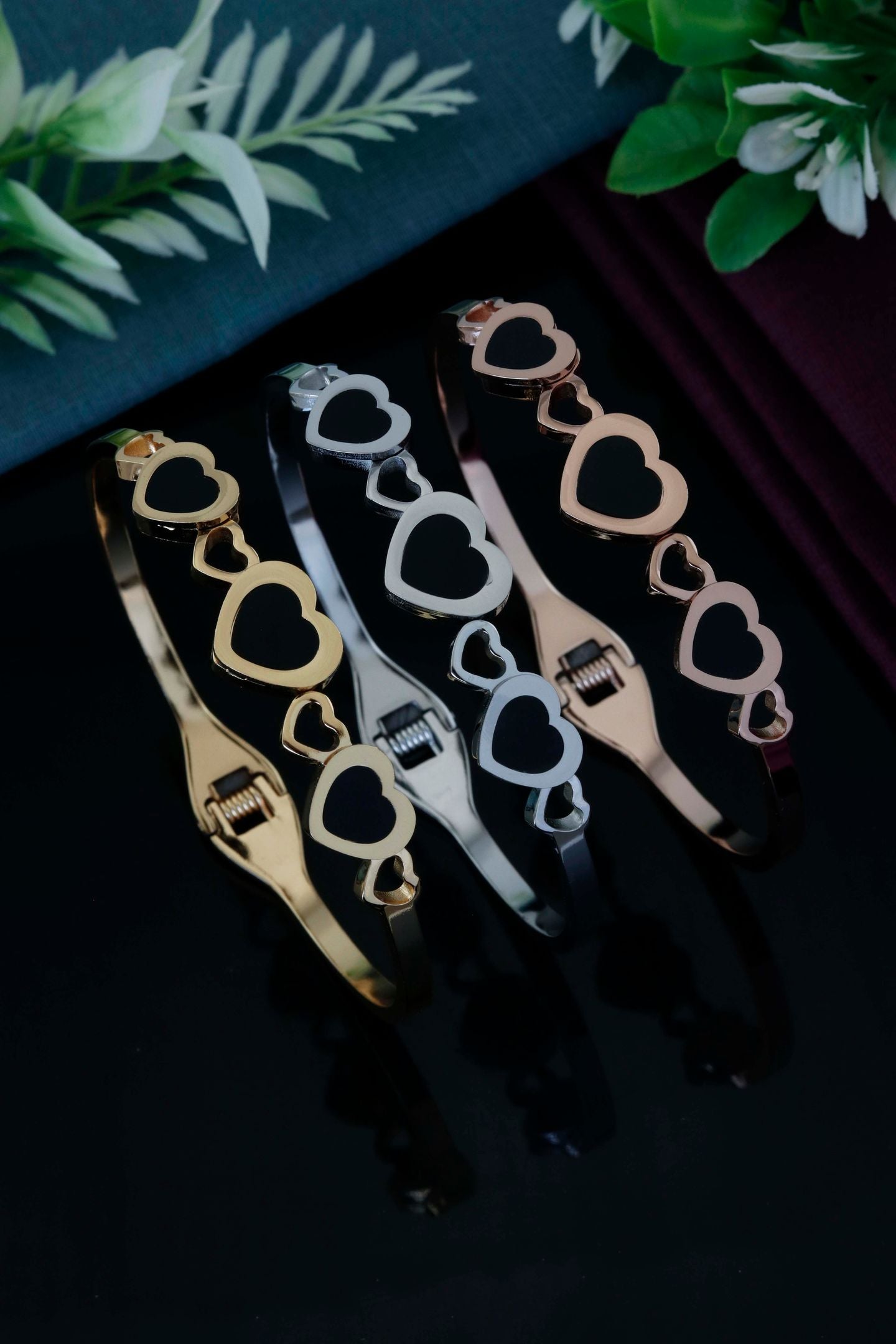 Endless Hearts Charm Cuff Bracelet