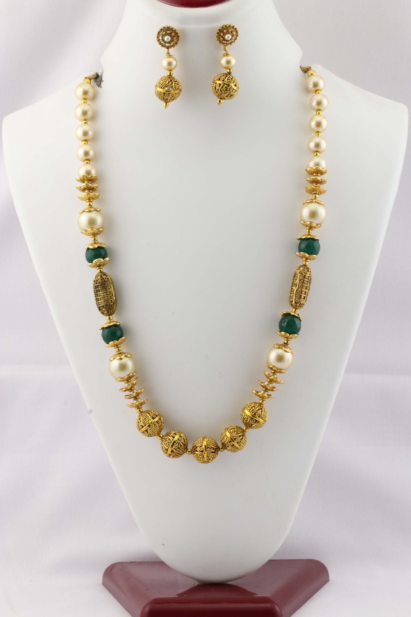 Elegant Pearl & Antique Gold Mala Set