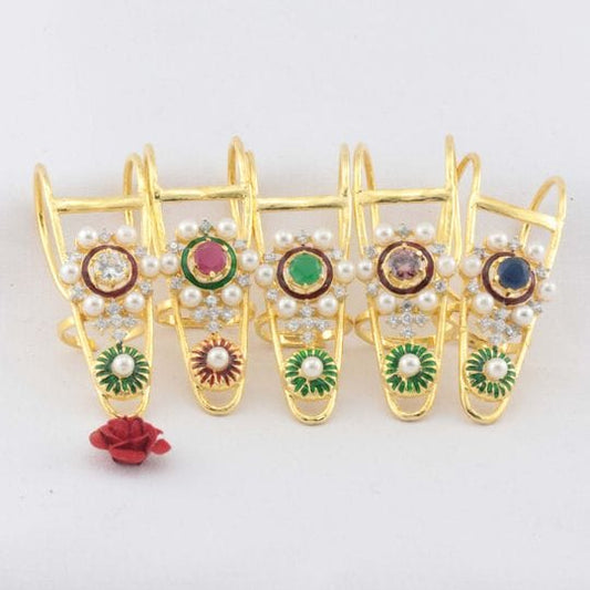 Gold Floral CZ Stone Adjustable Ring