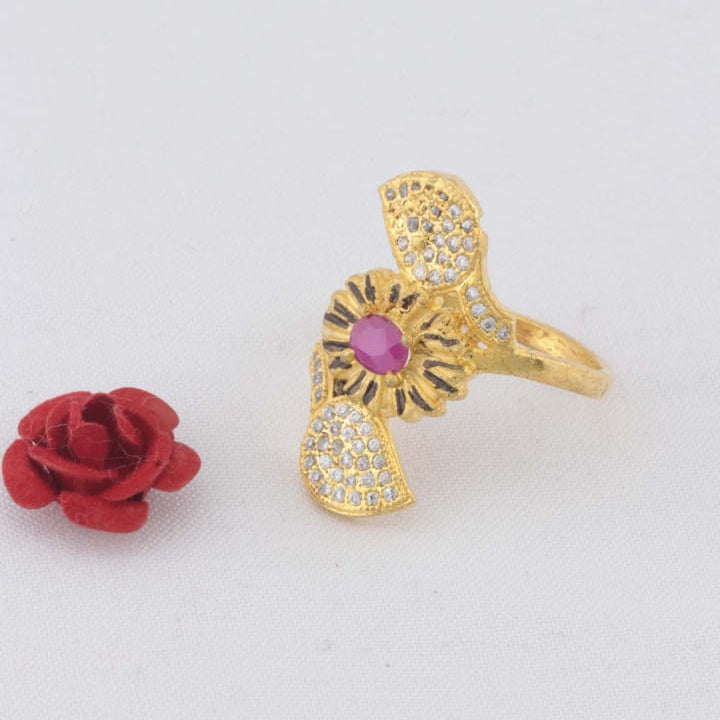 Traditional Floral Design CZ Stone Ring