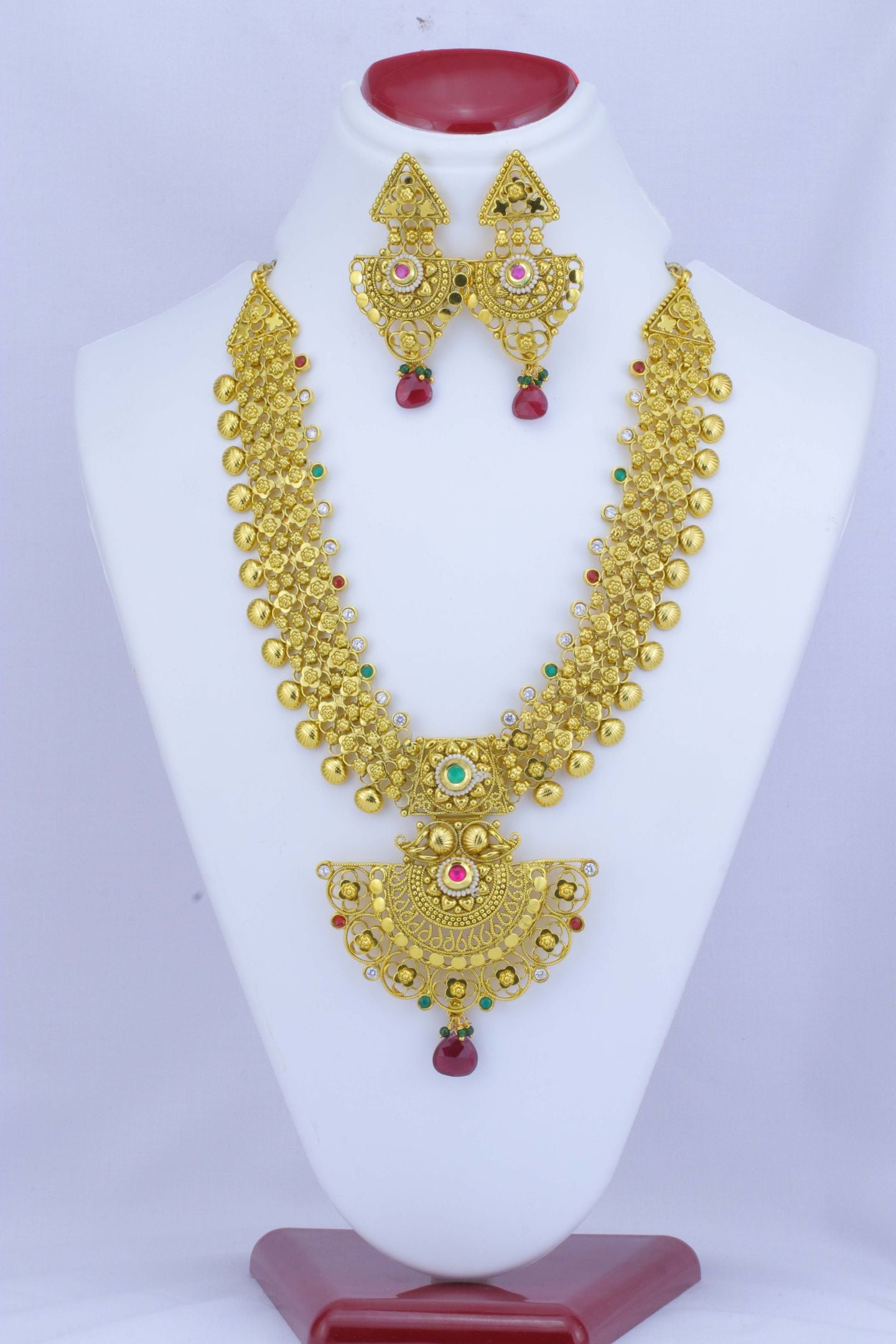 Royal Temple Style Gold-Plated Necklace Set with Earrings