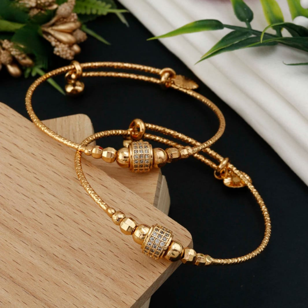 Women’s Gold-Plated CZ Designer Kada Bangles (Pair)