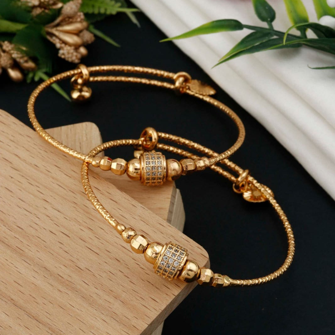 Women’s Gold-Plated CZ Beaded Kada Bangles (Pair)