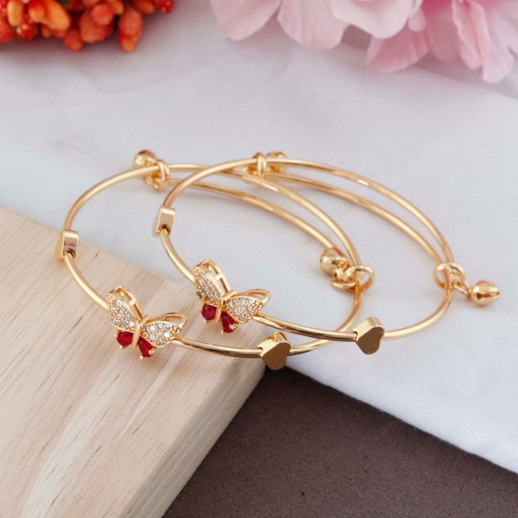 Women’s Butterfly Charm Gold-Plated Kada Bangles (Pair)