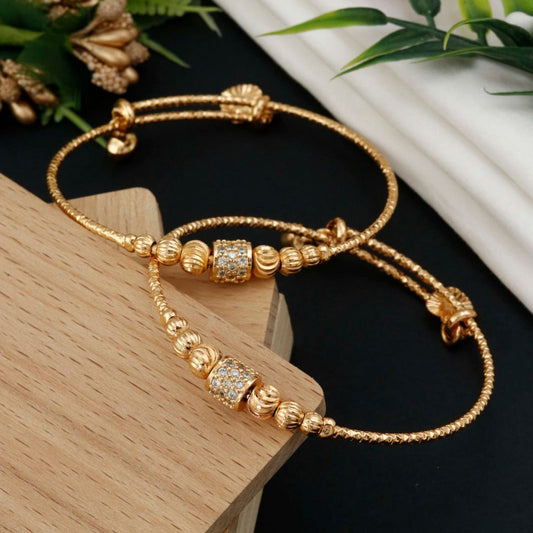 Women’s Gold-Plated CZ Beaded Kada Bangles (Pair)