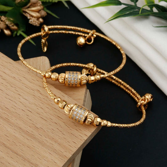 Women’s Gold-Plated CZ Beaded Kada Bangles (Pair)
