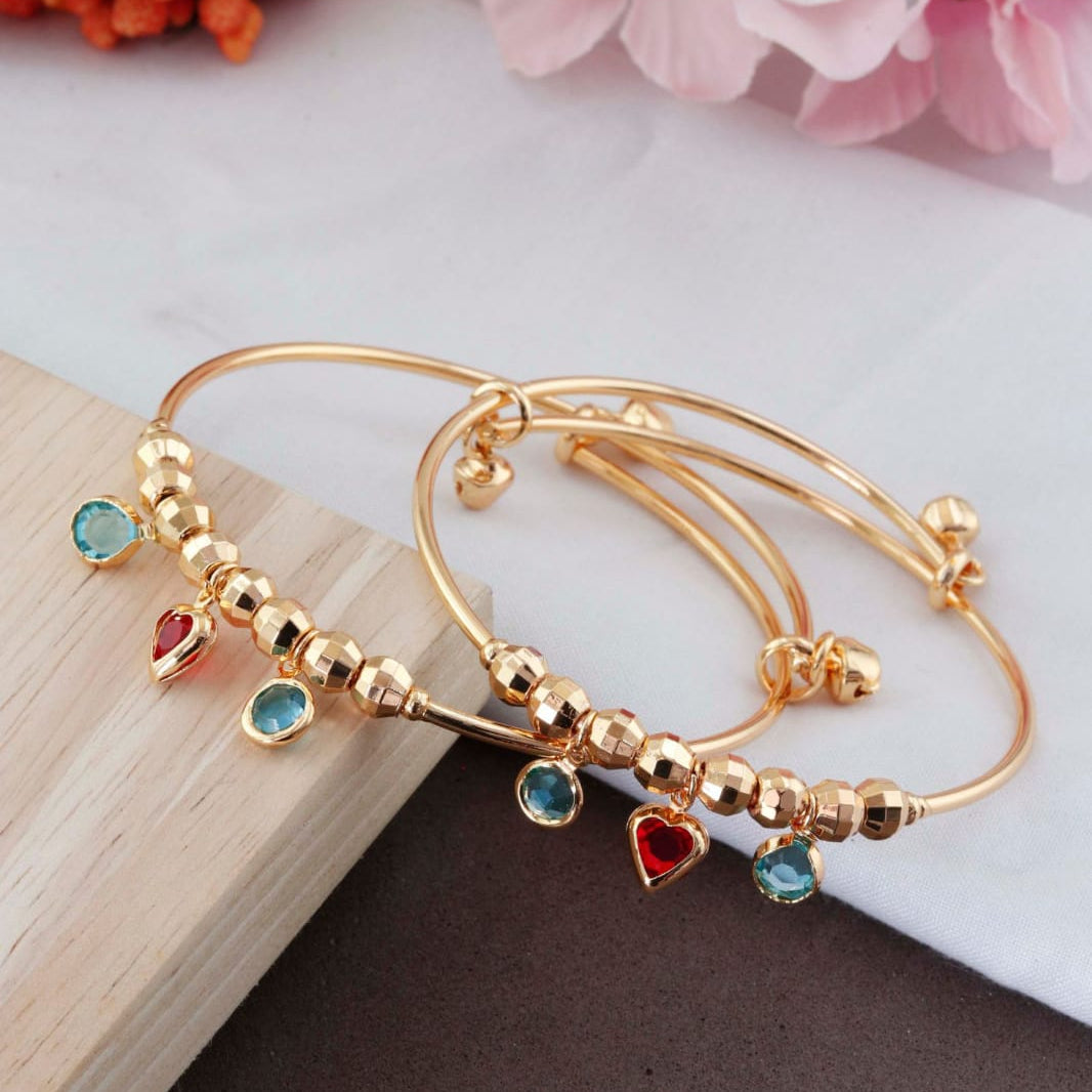 Women’s Gold-Plated Multicolor Charm Kada Bangles (Pair)