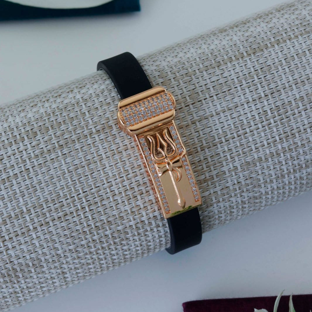 Trishul Black Leather Bracelet