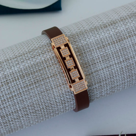Square Stone Brown Leather Bracelet