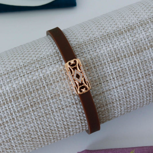 Girls Brown Strap Rose-Gold Pattern Bracelet