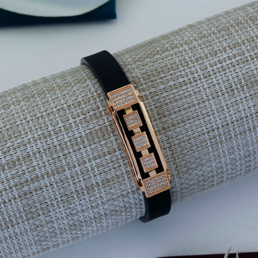 Square Stone Black Leather Bracelet