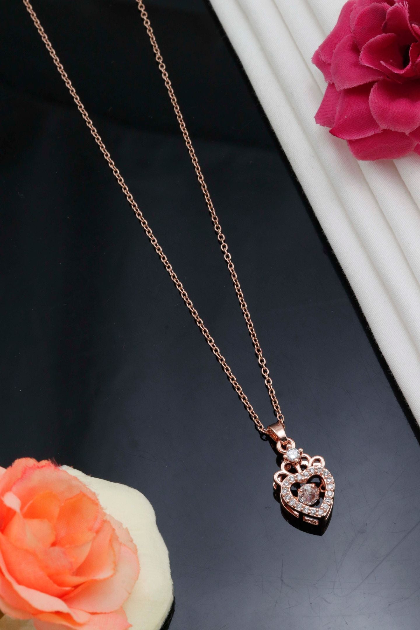 Rose Gold Crystal Heart Pendant Necklace