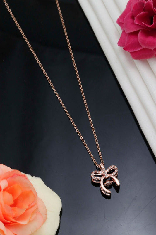 Rose Gold Crystal Bow Pendant Necklace