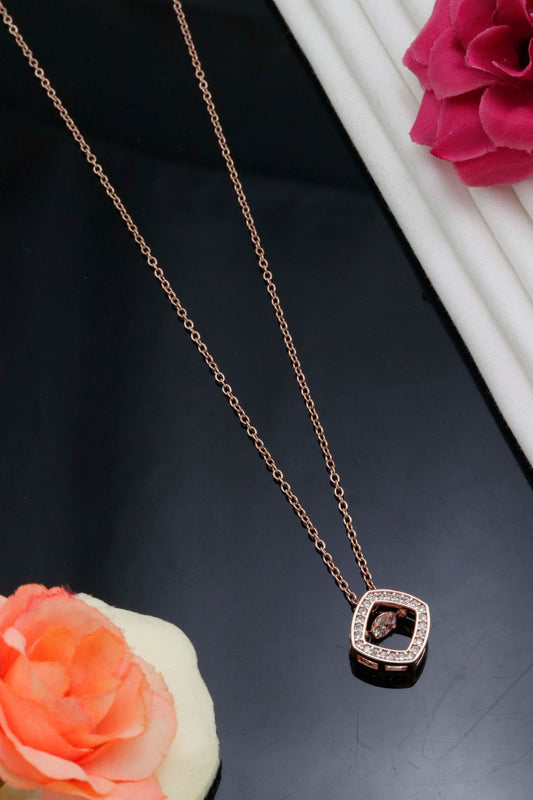 Rose Gold Square Frame Crystal Pendant Necklace
