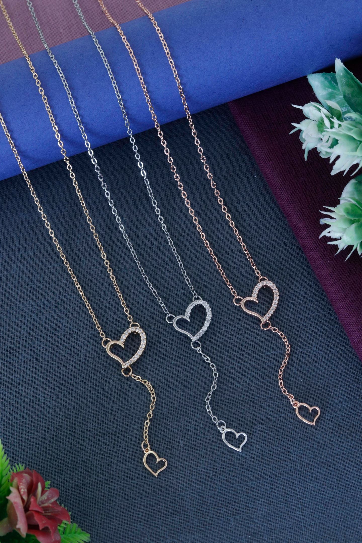 Sparkling Open Heart Drop Necklace