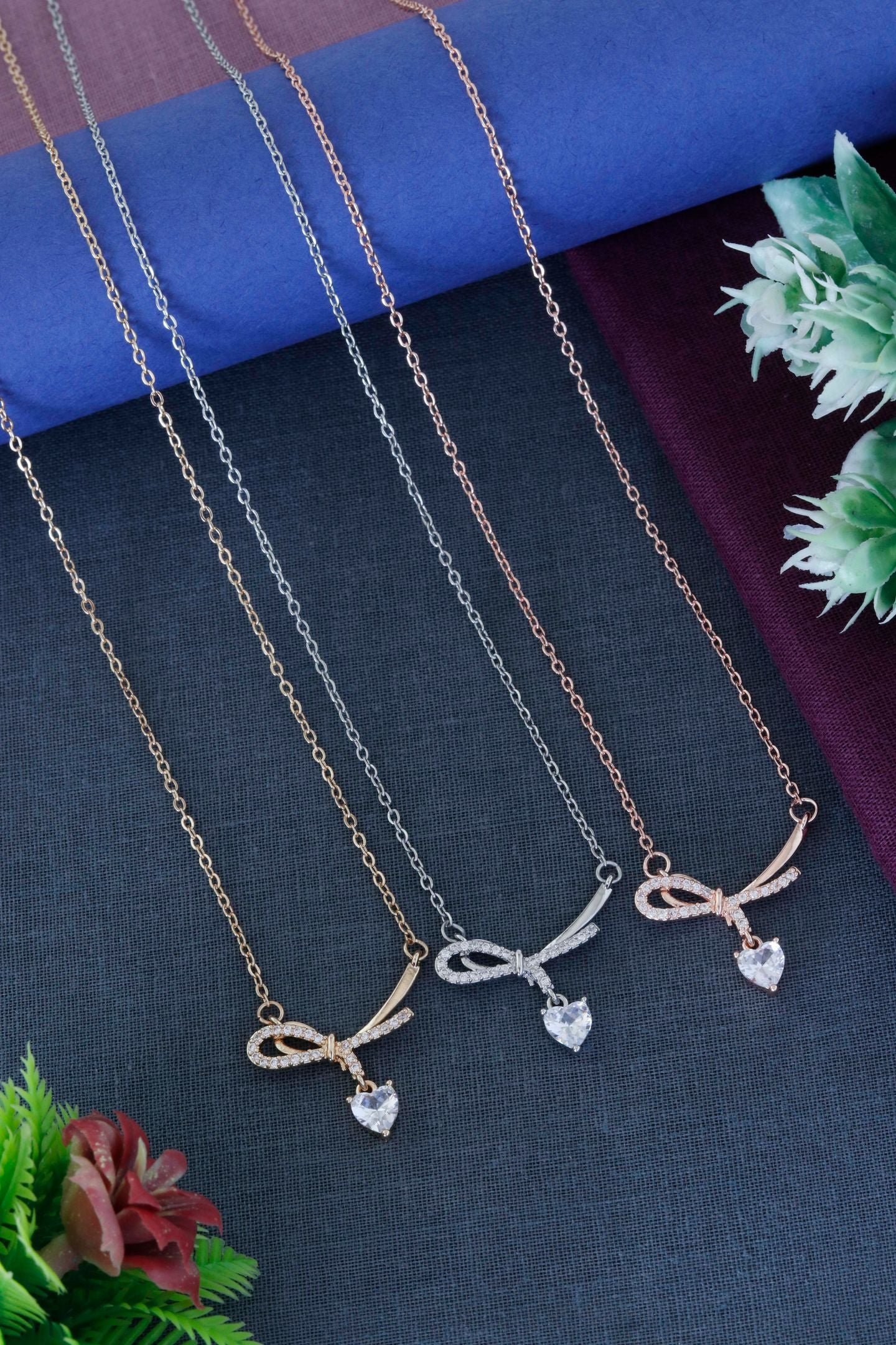 Elegant Bow Heart Drop Necklace