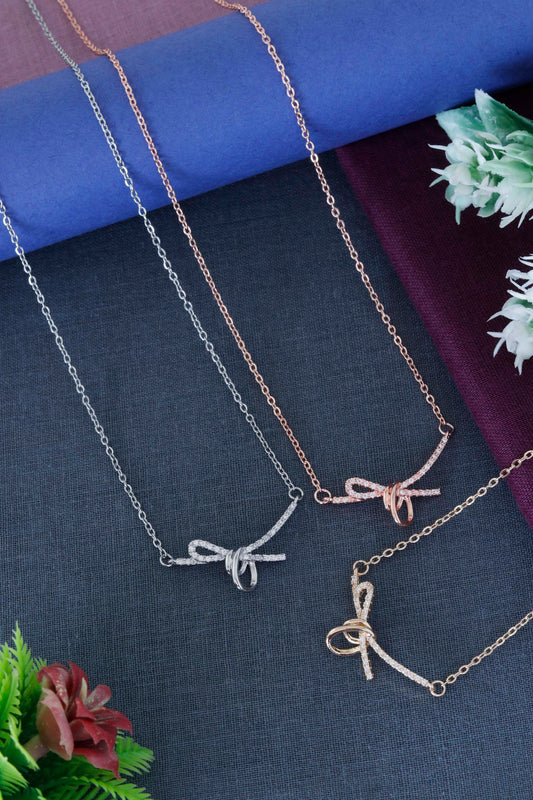 Minimal Bow Knot Sparkle Necklace