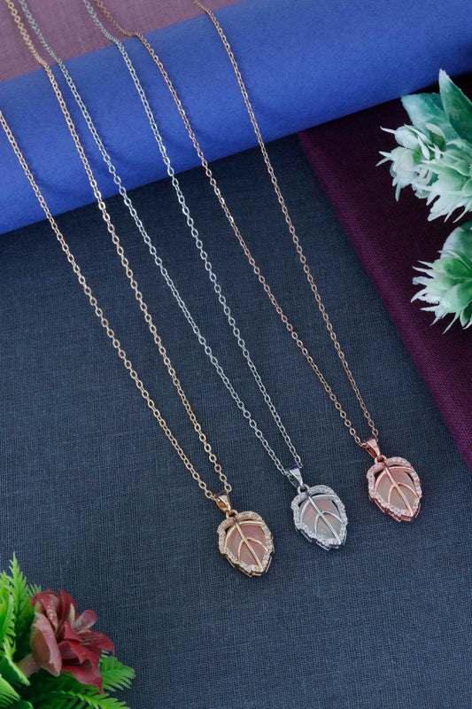 Elegant Leaf Crystal Pendant Necklace
