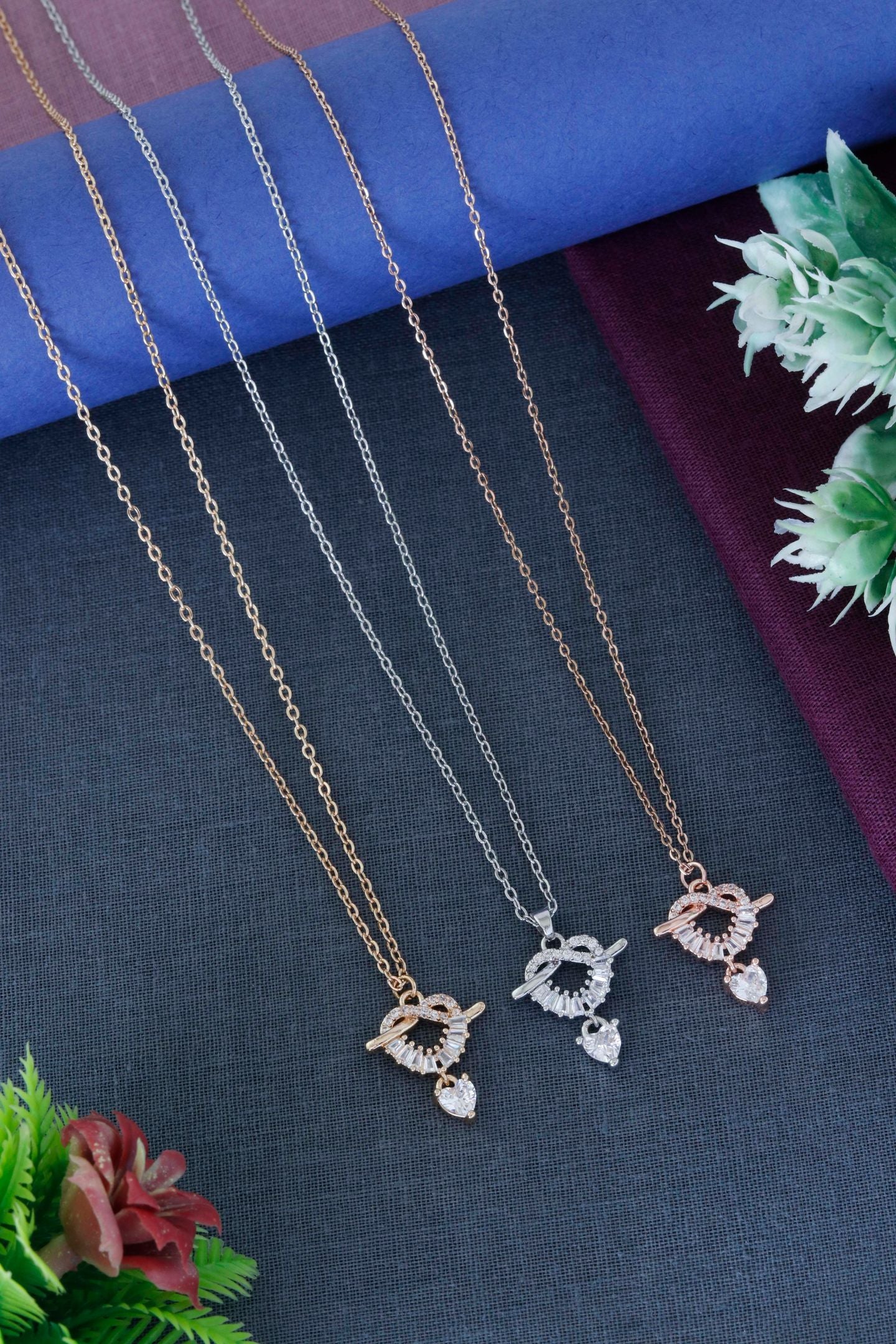 Crystal Heart Lock Drop Necklace