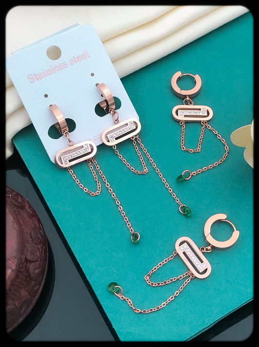 Rose Gold CZ Chain Earrings