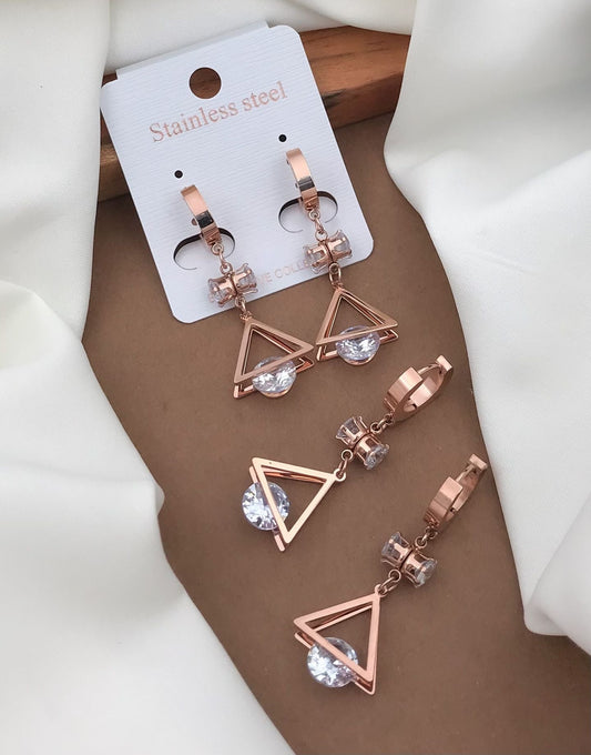 Rose Gold Triangle CZ Drop Earrings