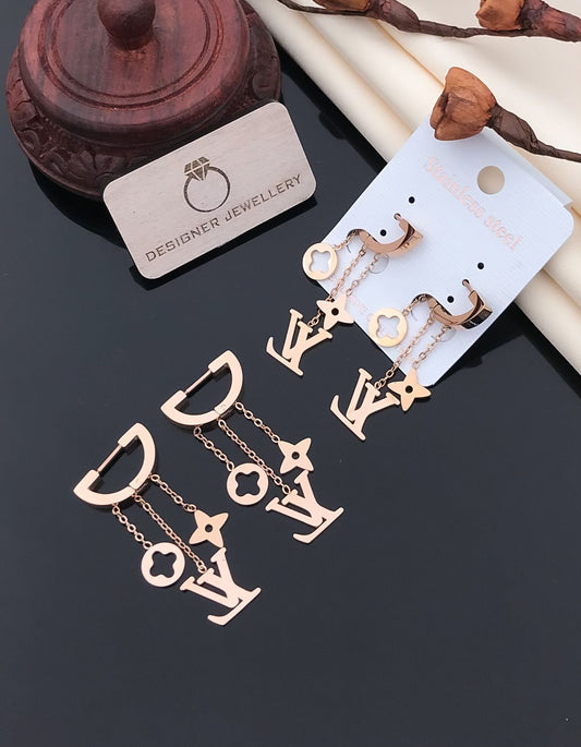 Rose Gold LV Style Chain Drop Earrings